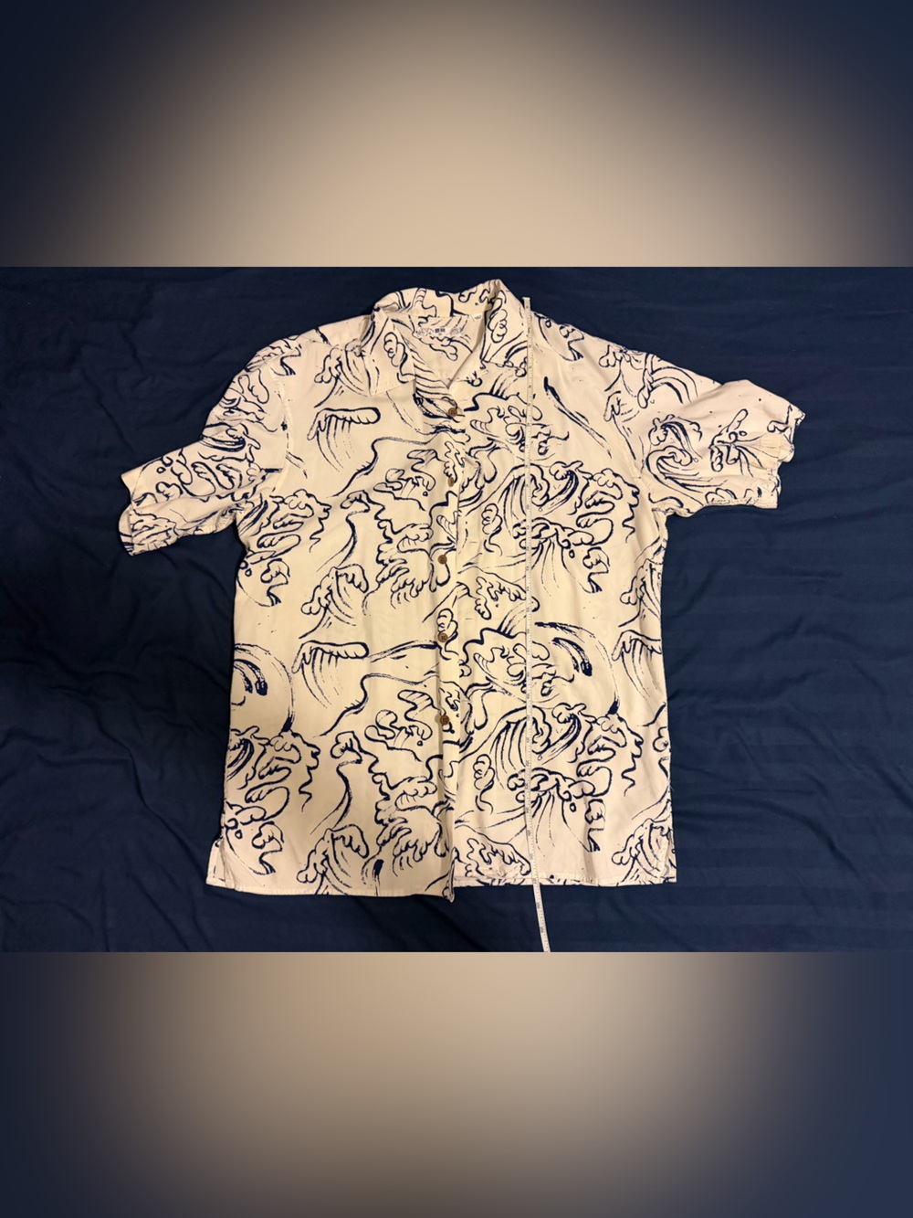 Uniqlo Cream and Navy Abstract Print Shirt